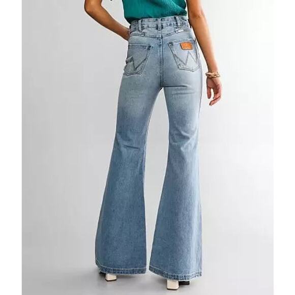 Billabong X Wrangler Womens High Rise Super Flare Blue Jeans Floral Patchwork 28 - Picture 3 of 16